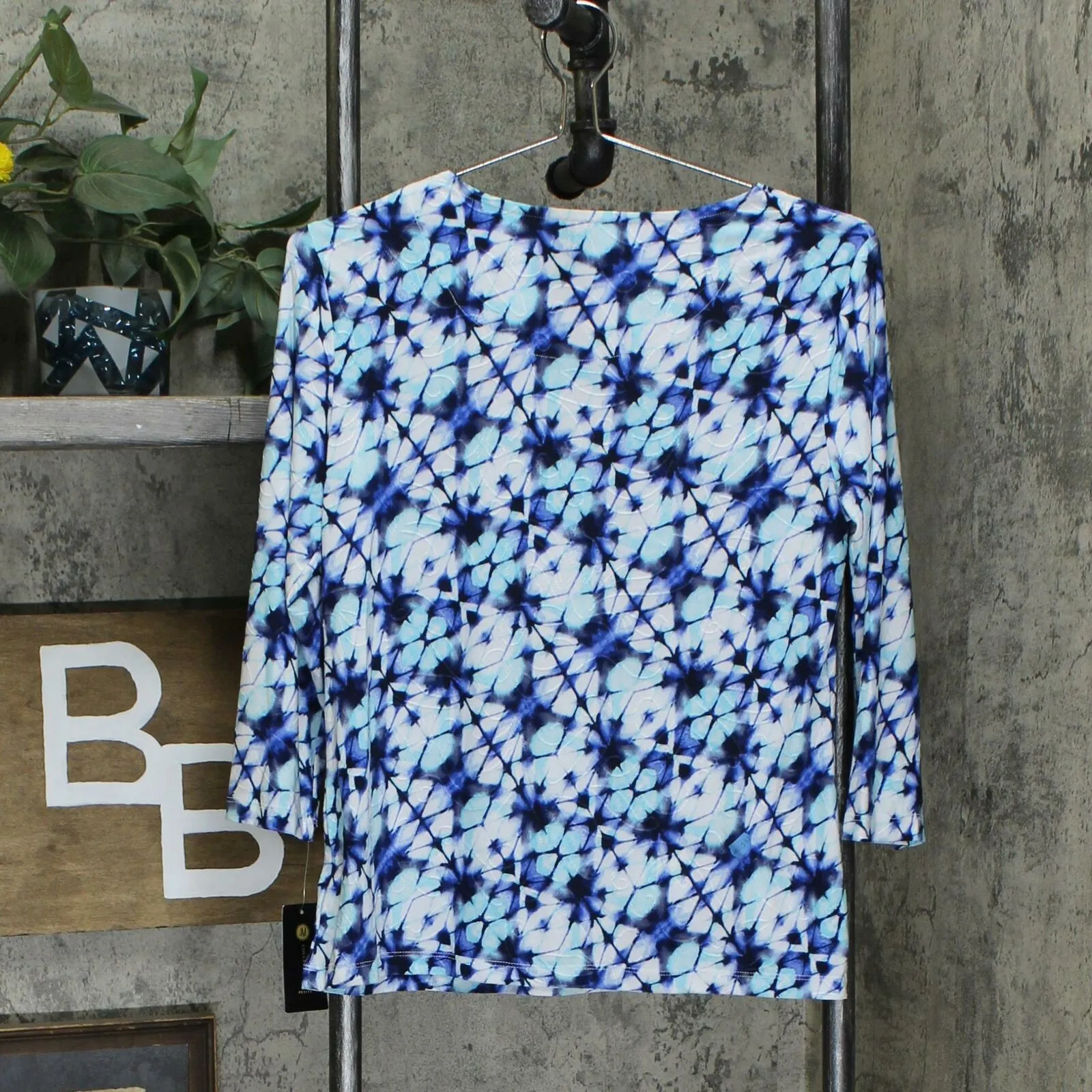 JM Collection Petite Geo Textured Jacquard Popover Knit Top
