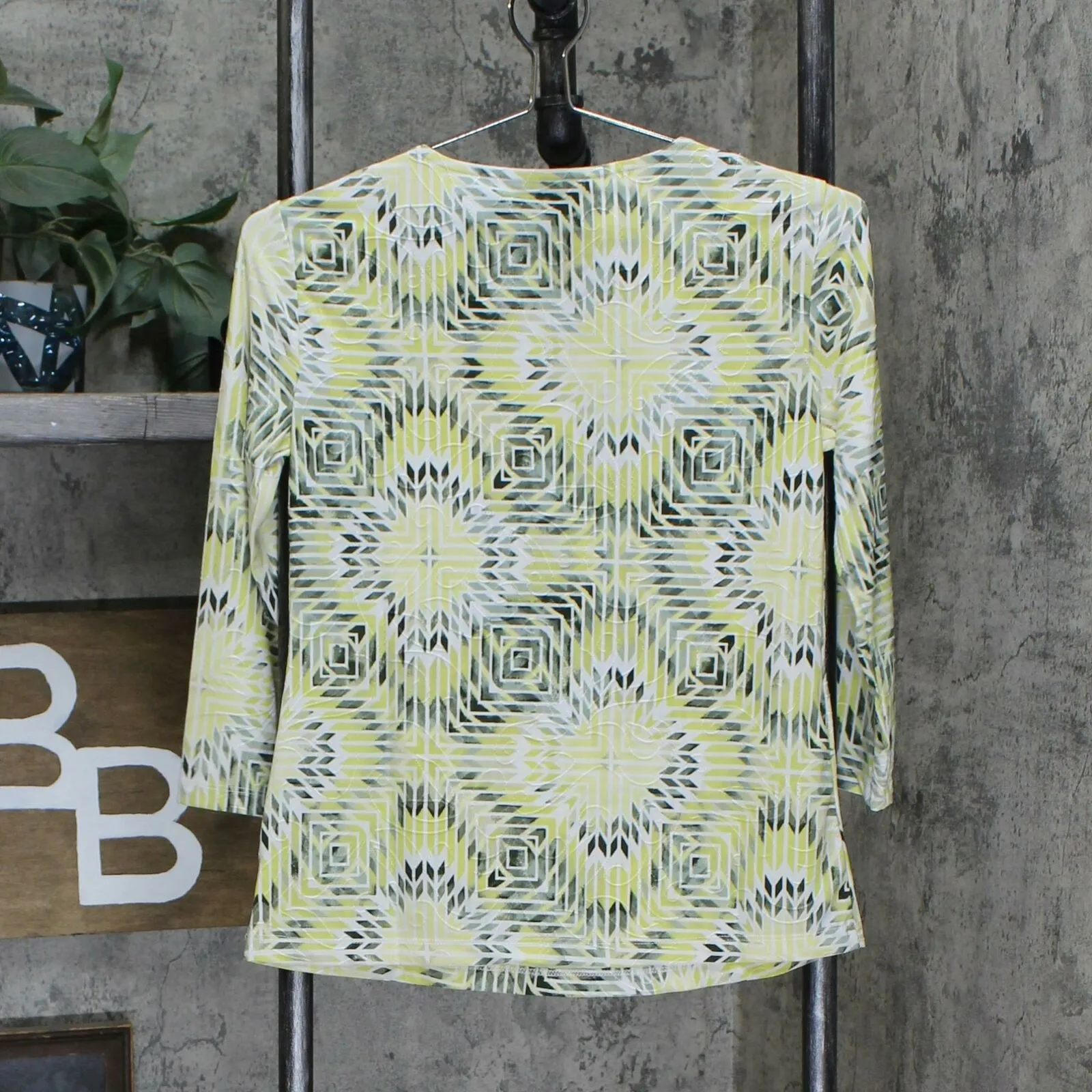 JM Collection Petite Geo Textured Jacquard Popover Knit Top
