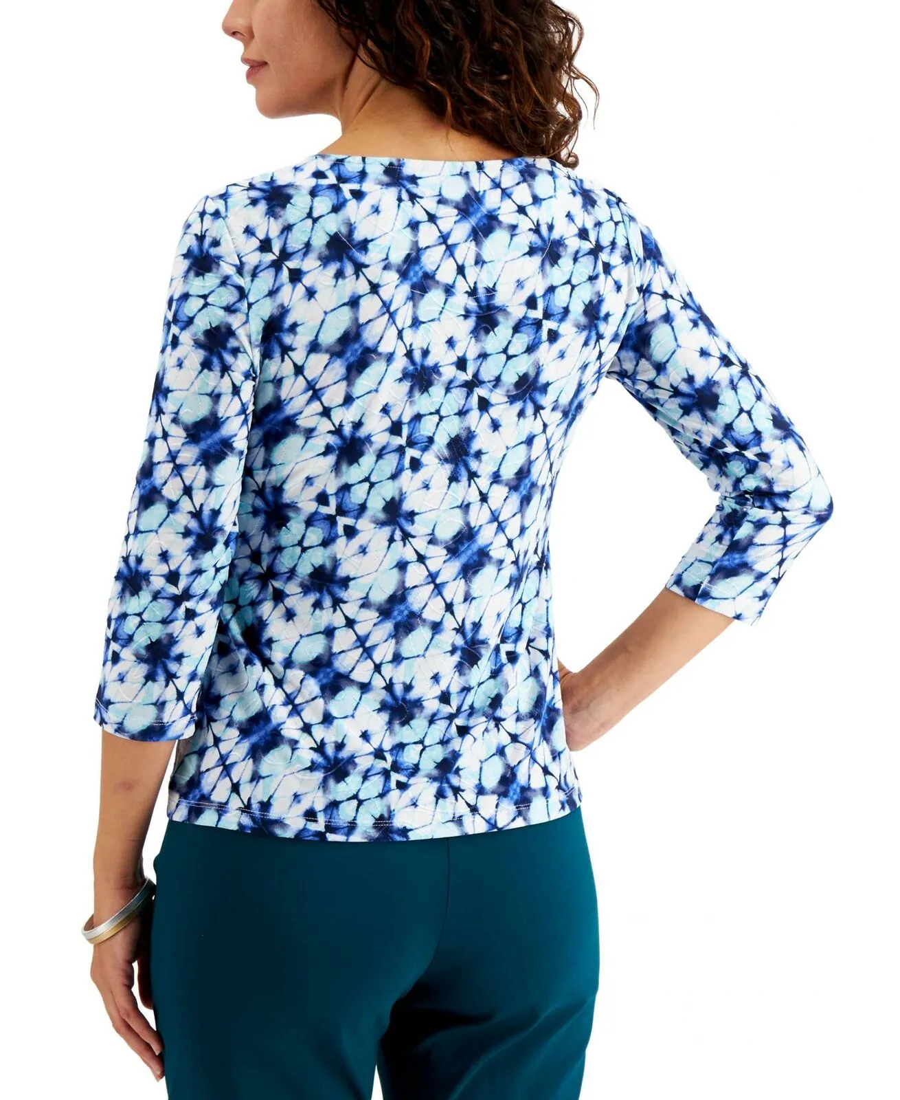 JM Collection Petite Geo Textured Jacquard Popover Knit Top