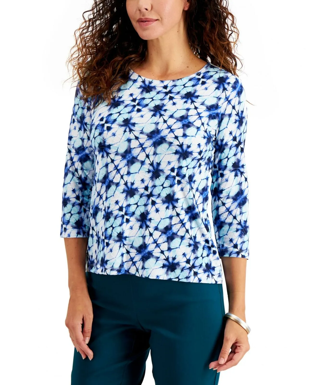 JM Collection Petite Geo Textured Jacquard Popover Knit Top