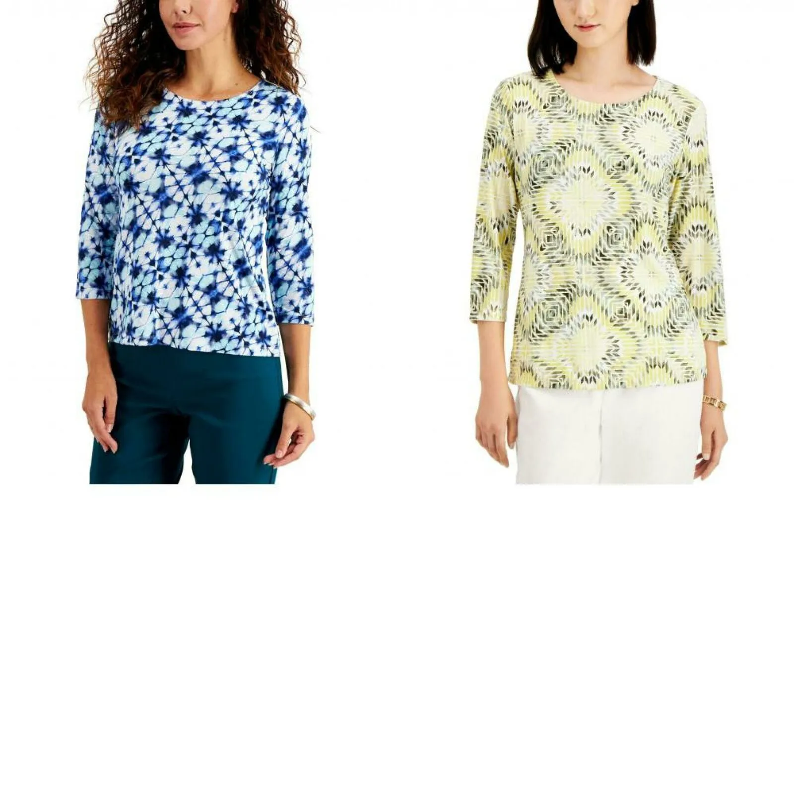 JM Collection Petite Geo Textured Jacquard Popover Knit Top