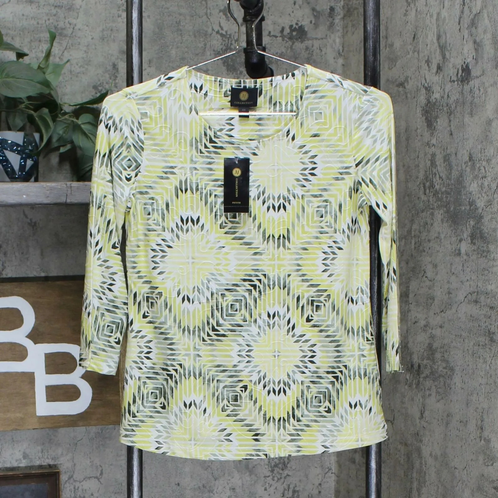 JM Collection Petite Geo Textured Jacquard Popover Knit Top