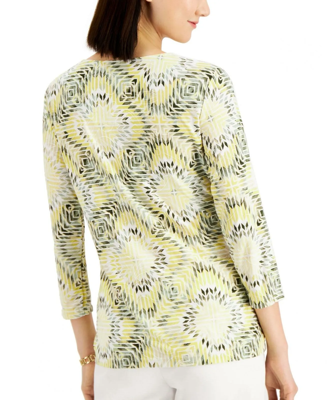 JM Collection Petite Geo Textured Jacquard Popover Knit Top