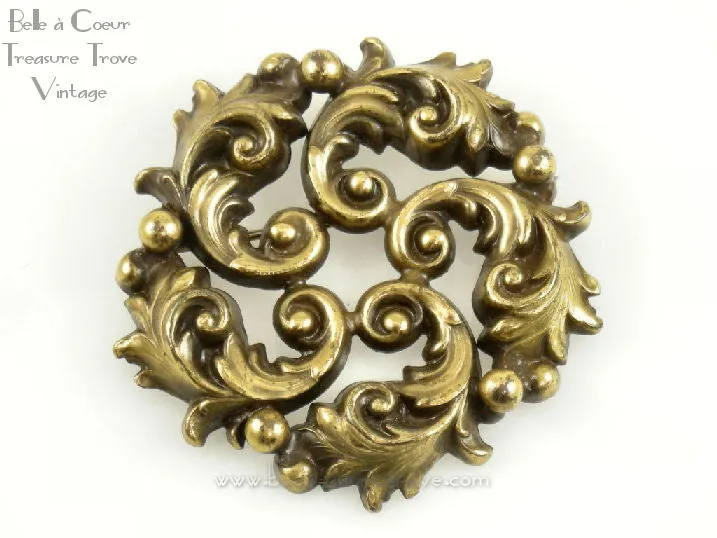 Joseff of Hollywood Rococo Russian Gold Tone Brooch Vintage 1940s