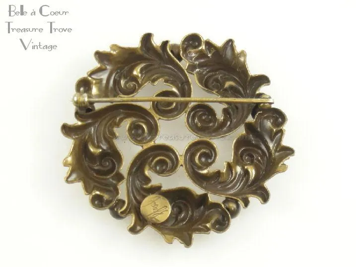 Joseff of Hollywood Rococo Russian Gold Tone Brooch Vintage 1940s