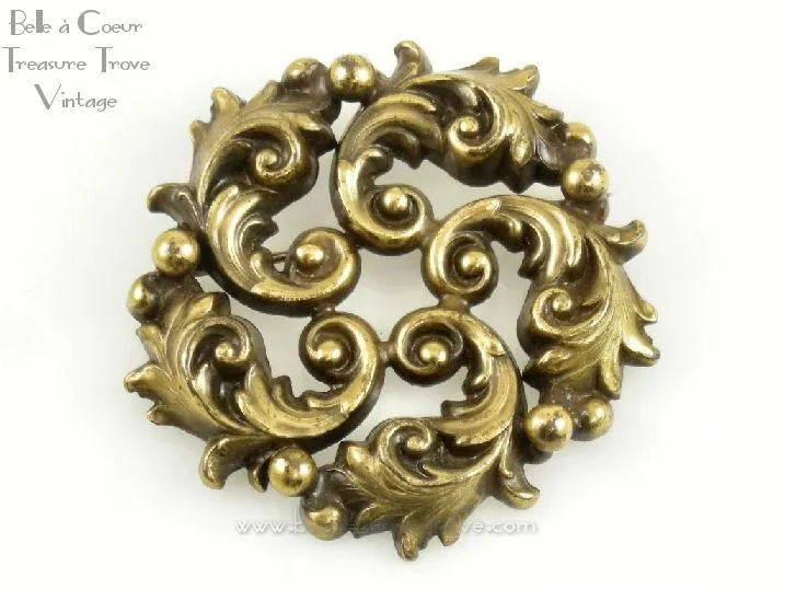 Joseff of Hollywood Rococo Russian Gold Tone Brooch Vintage 1940s