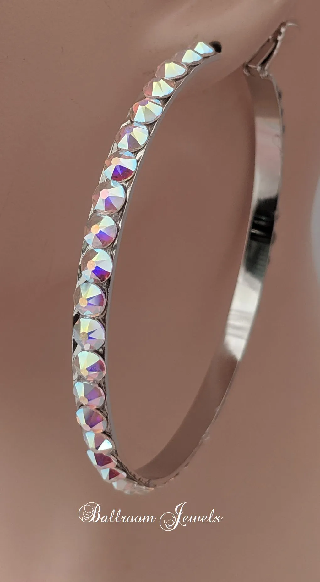 Jumbo Crystal hoop earrings -  aurora borealis crystals