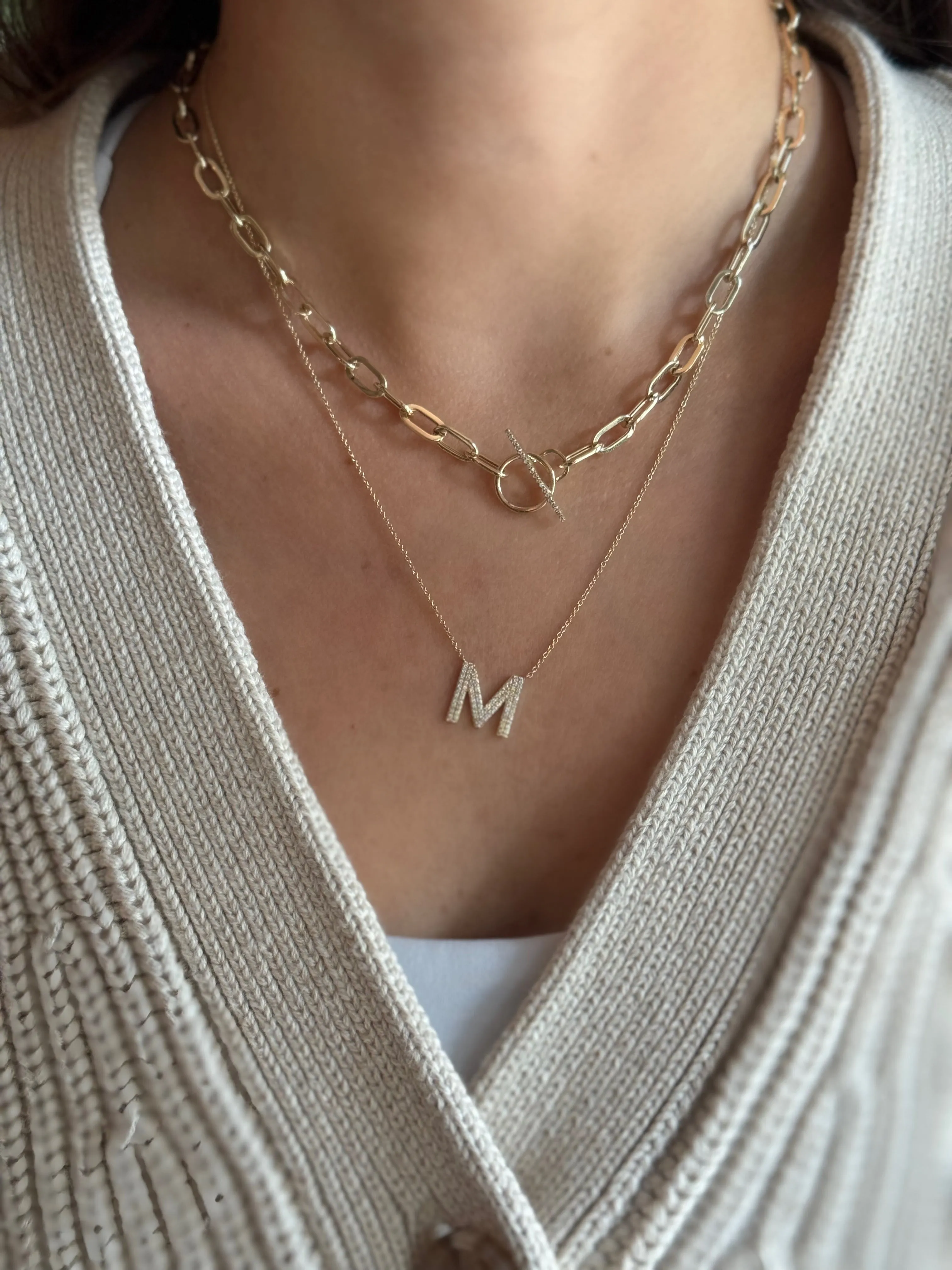 Jumbo Link Chain and Diamond Toggle Necklace