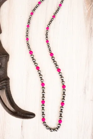 Junction City Fuchsia and Silvertone Necklace