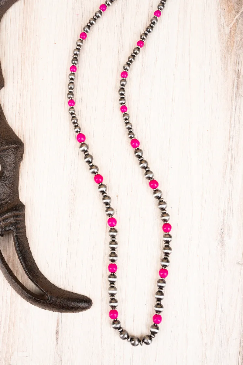 Junction City Fuchsia and Silvertone Necklace