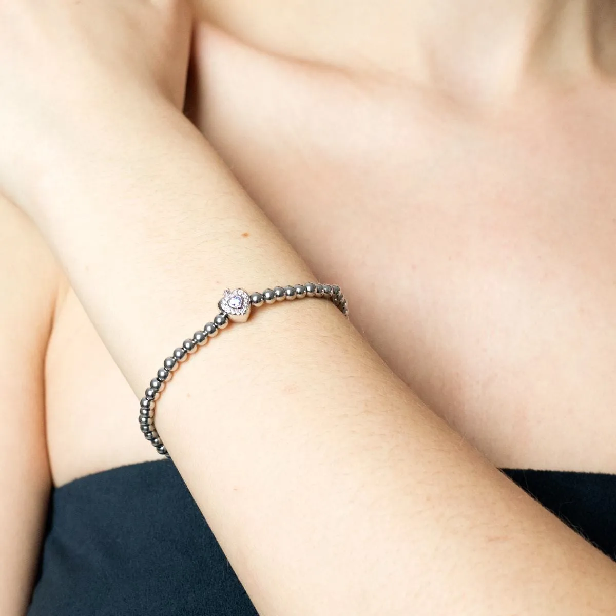 June | Violet Crystal Birthstone | Silver | Crystal Heart Bracelet