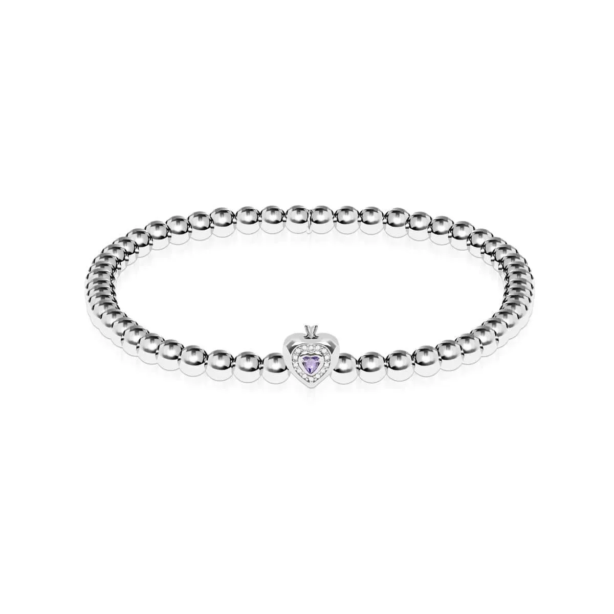 June | Violet Crystal Birthstone | Silver | Crystal Heart Bracelet