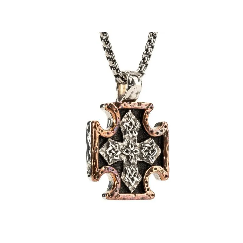 Keith Jack Medium Biker Cross Oxidized Sterling Silver Necklace