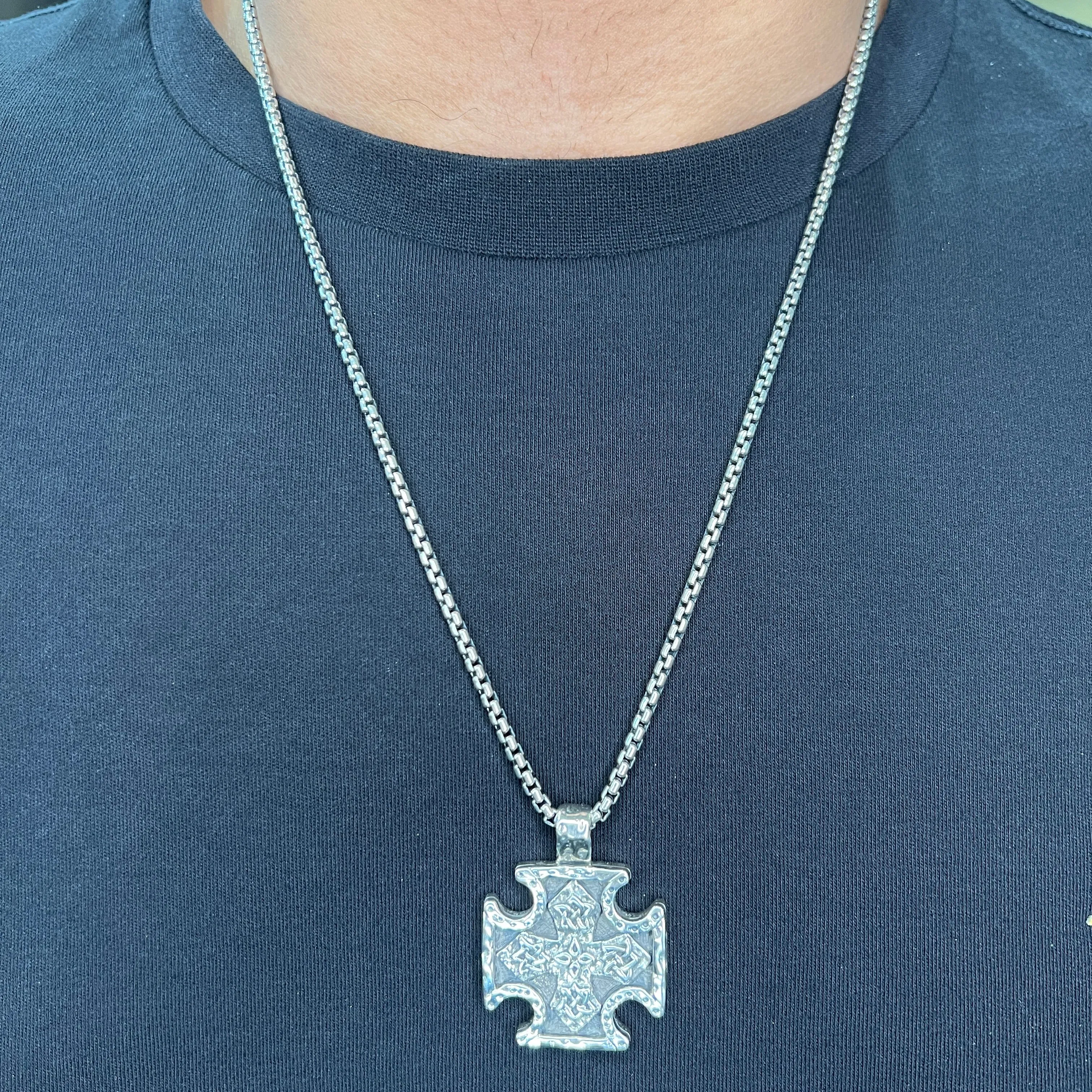 Keith Jack Medium Biker Cross Oxidized Sterling Silver Necklace