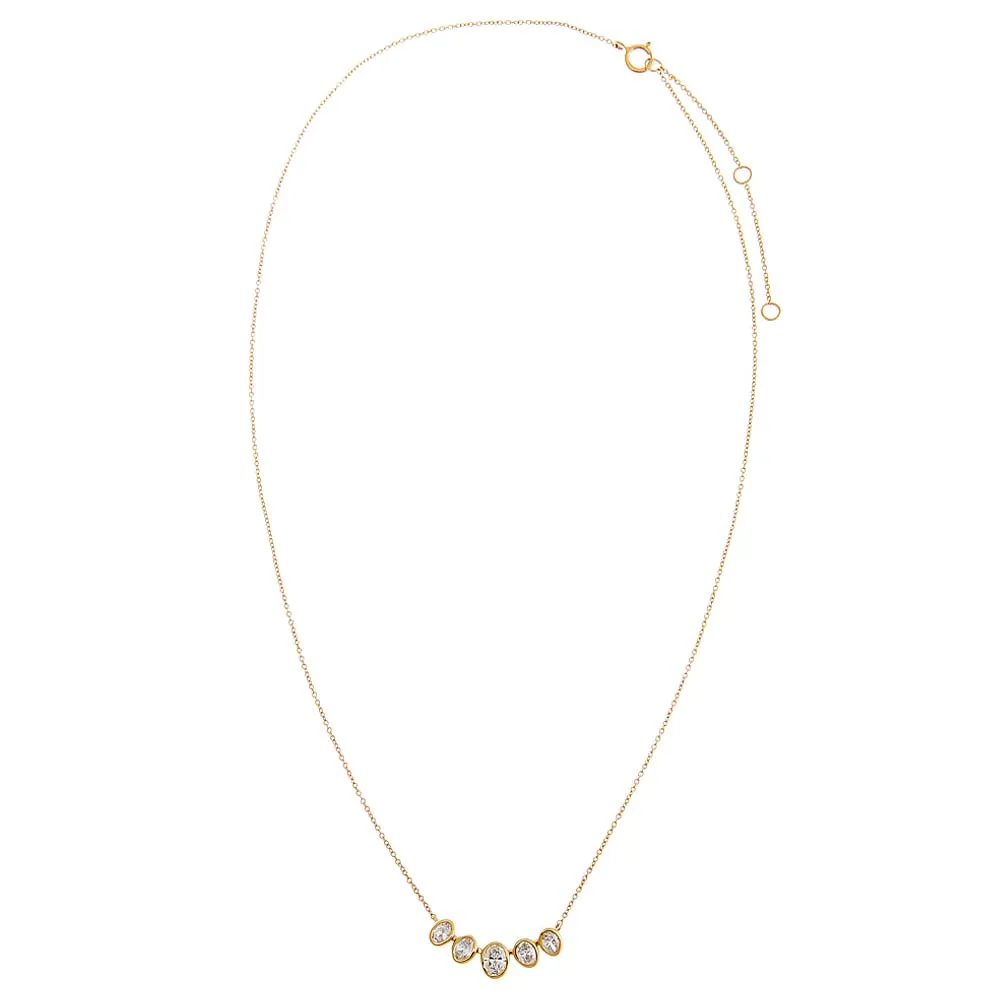 Lab Grown Diamond Oval Bezel Curved Bar Necklace 14K