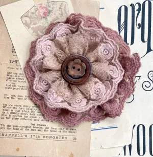 Lacey flower brooch. Dusty Pink and Antique Autumn