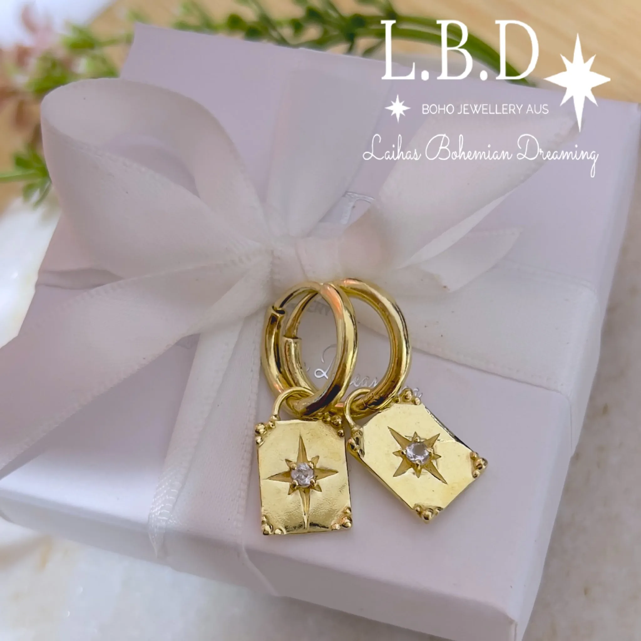 Laihas Celestial Crystal Topaz Gold Hoop Earrings