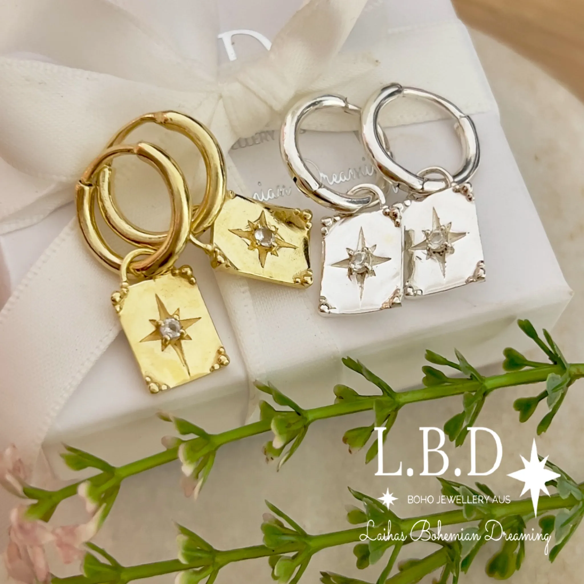 Laihas Celestial Crystal Topaz Gold Hoop Earrings