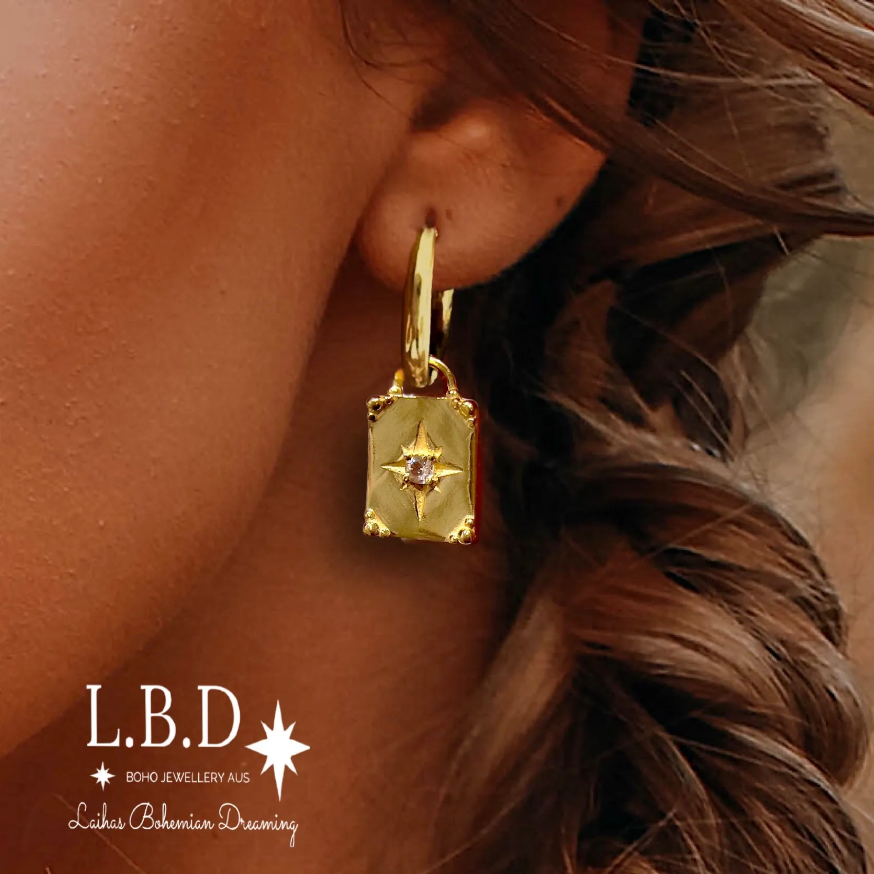 Laihas Celestial Crystal Topaz Gold Hoop Earrings