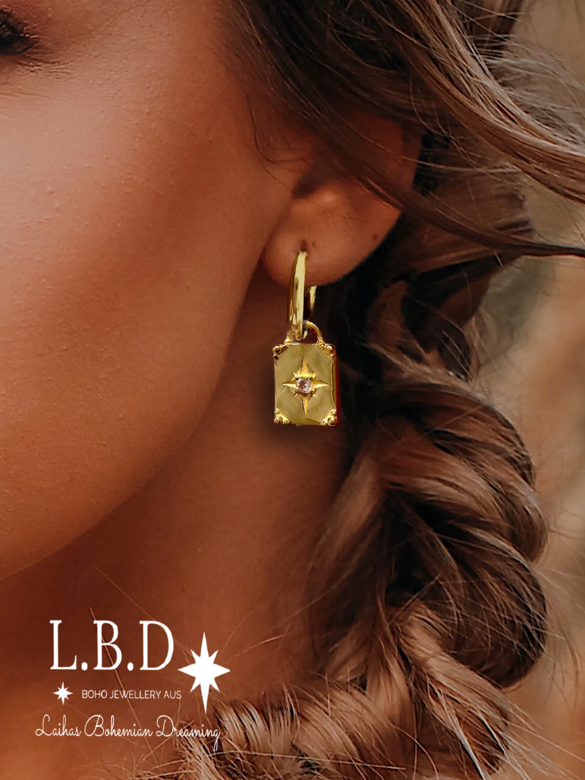 Laihas Celestial Crystal Topaz Gold Hoop Earrings