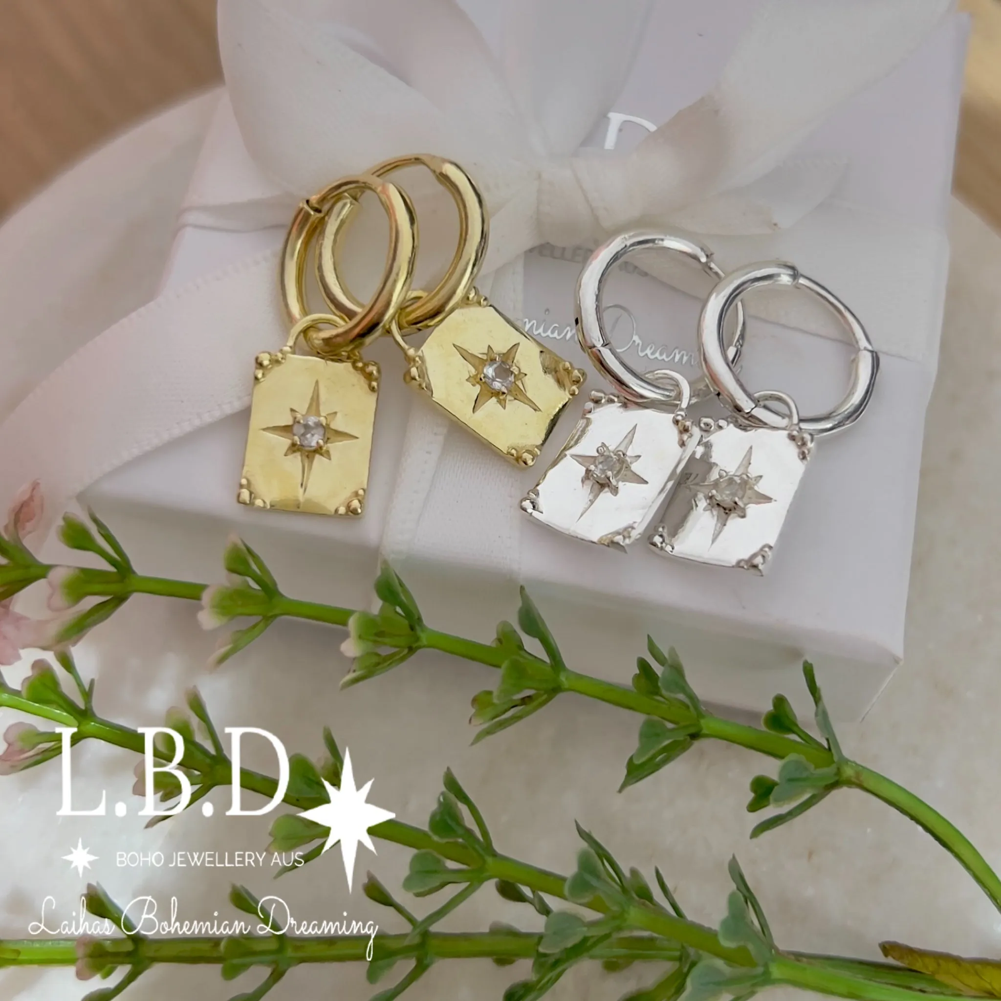 Laihas Celestial Crystal Topaz Gold Hoop Earrings