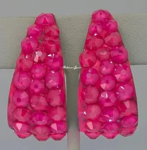 Large wide hoop crystal earrings in Electric Pink