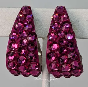 Large wide hoop crystal earrings in Fuchsia