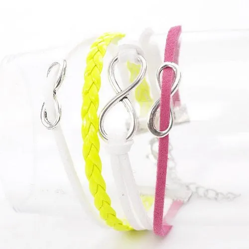 Leatheroid Braiding Bracelet Mixed W/Antique Silver Infinity Symbol Findings 20cm(7 7/8")long