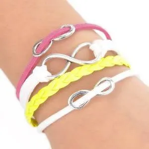 Leatheroid Braiding Bracelet Mixed W/Antique Silver Infinity Symbol Findings 20cm(7 7/8")long