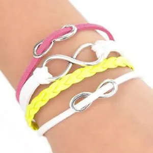 Leatheroid Braiding Bracelet Mixed W/Antique Silver Infinity Symbol Findings 20cm(7 7/8")long