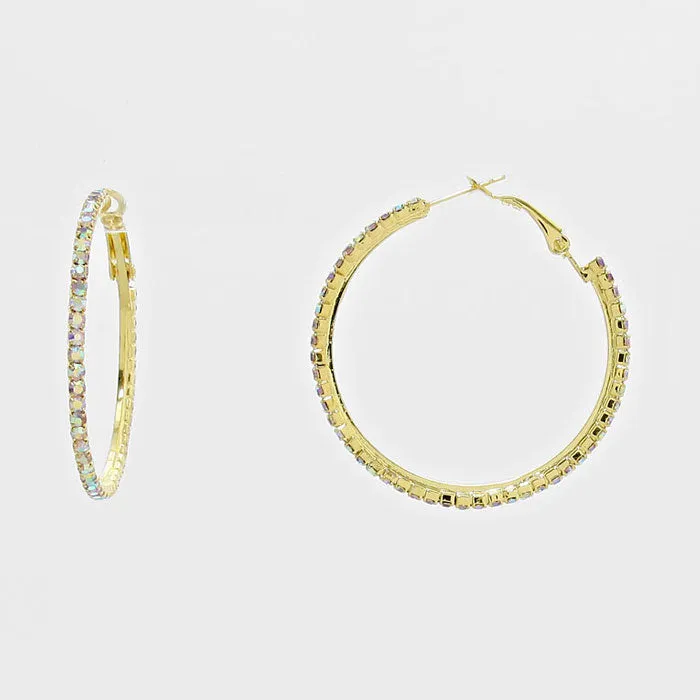 Little Girls AB Crystal Gold Hoop Earrings | 1.75" | 269213