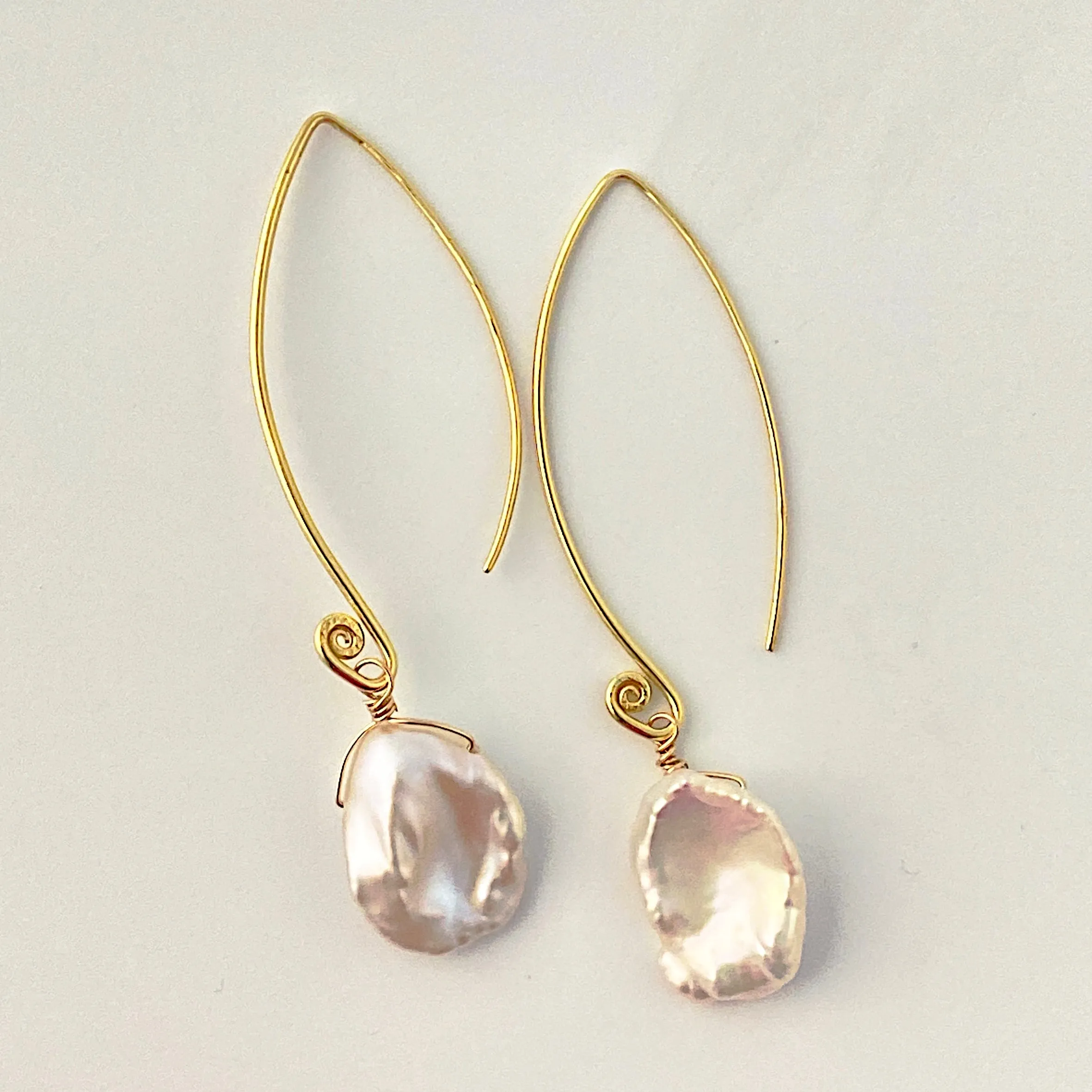 Long Gold Keshi Pearl Earrings