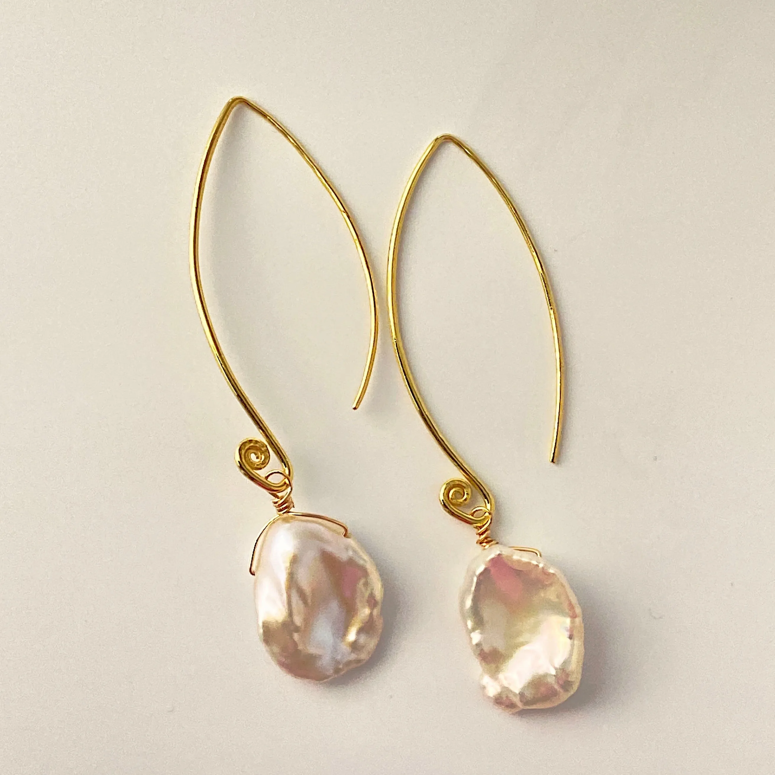 Long Gold Keshi Pearl Earrings