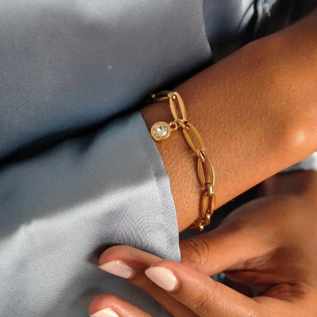 Long Link Birthstone Bracelet, Gold