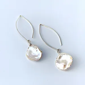 Long Silver Keshi Pearl Earrings