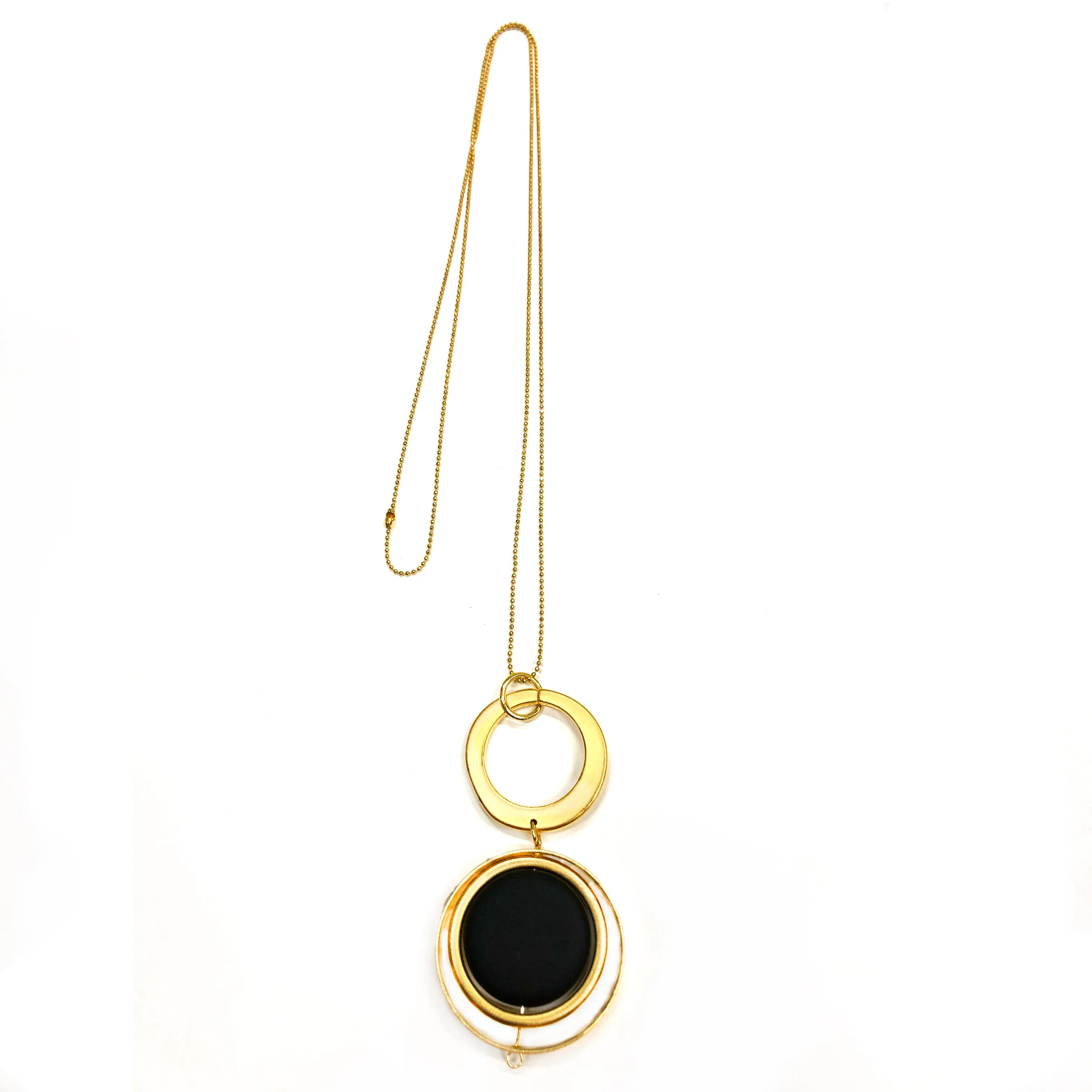 Lorin -  High-Style sterling silver long geometric pendant necklace with black flattened bead