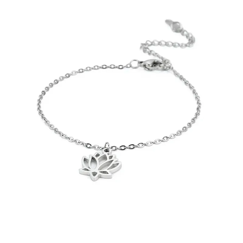 Lotus Flower Anklet Stainless Steel Bohemian Ankle Bracelet Jewelry