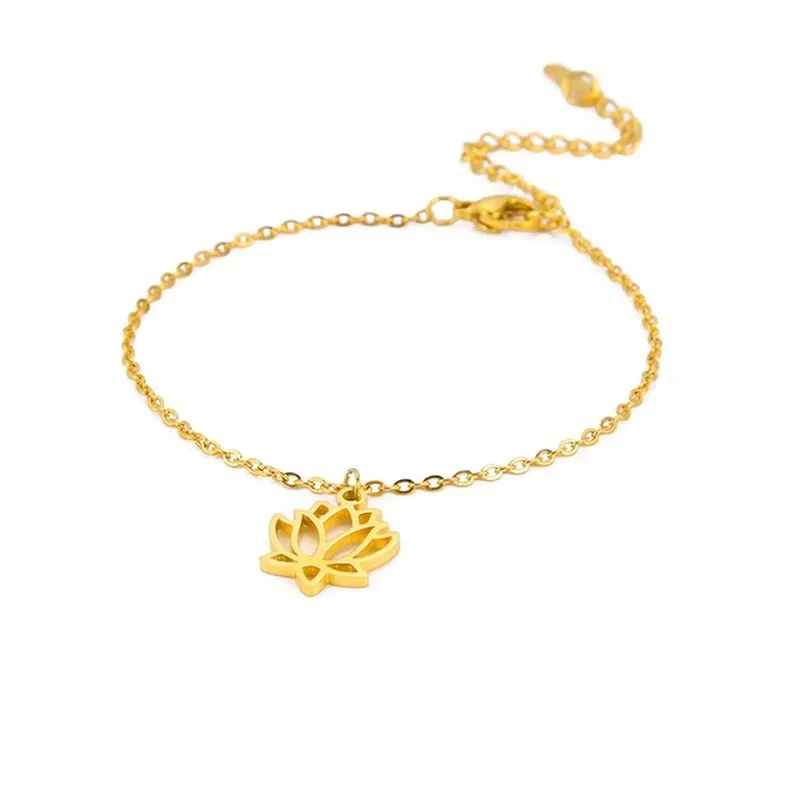 Lotus Flower Anklet Stainless Steel Bohemian Ankle Bracelet Jewelry
