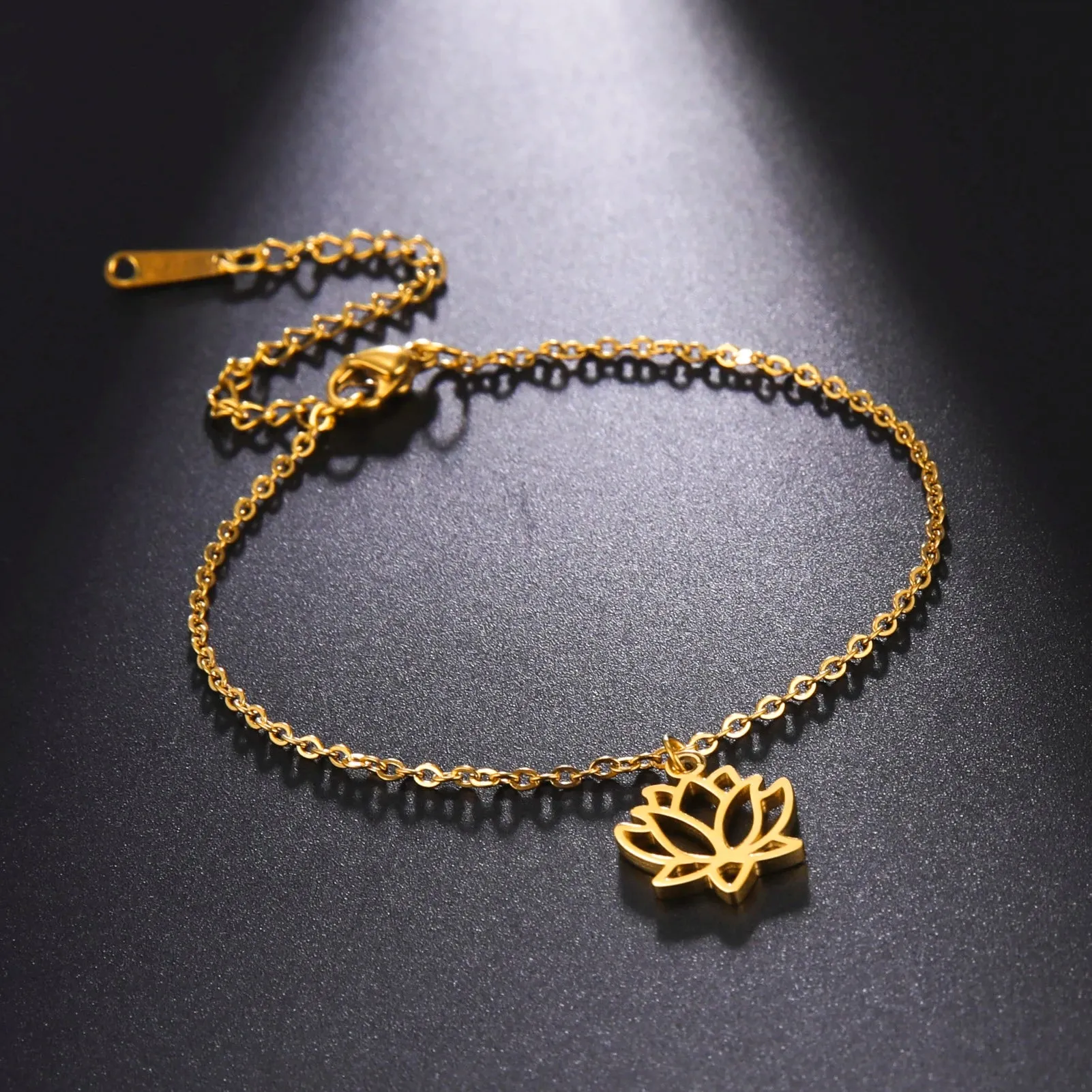 Lotus Flower Anklet Stainless Steel Bohemian Ankle Bracelet Jewelry