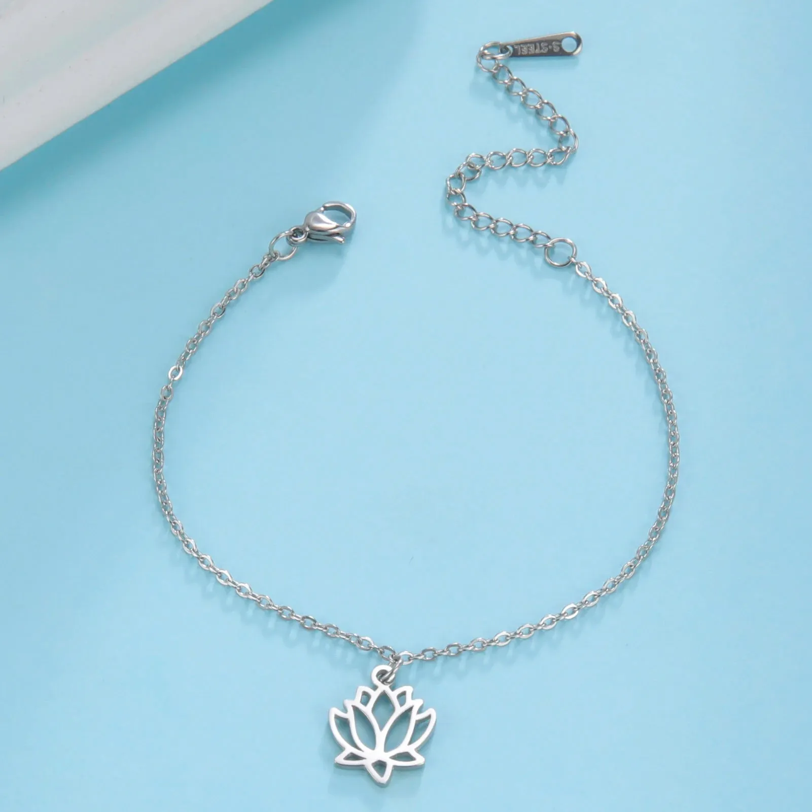 Lotus Flower Anklet Stainless Steel Bohemian Ankle Bracelet Jewelry