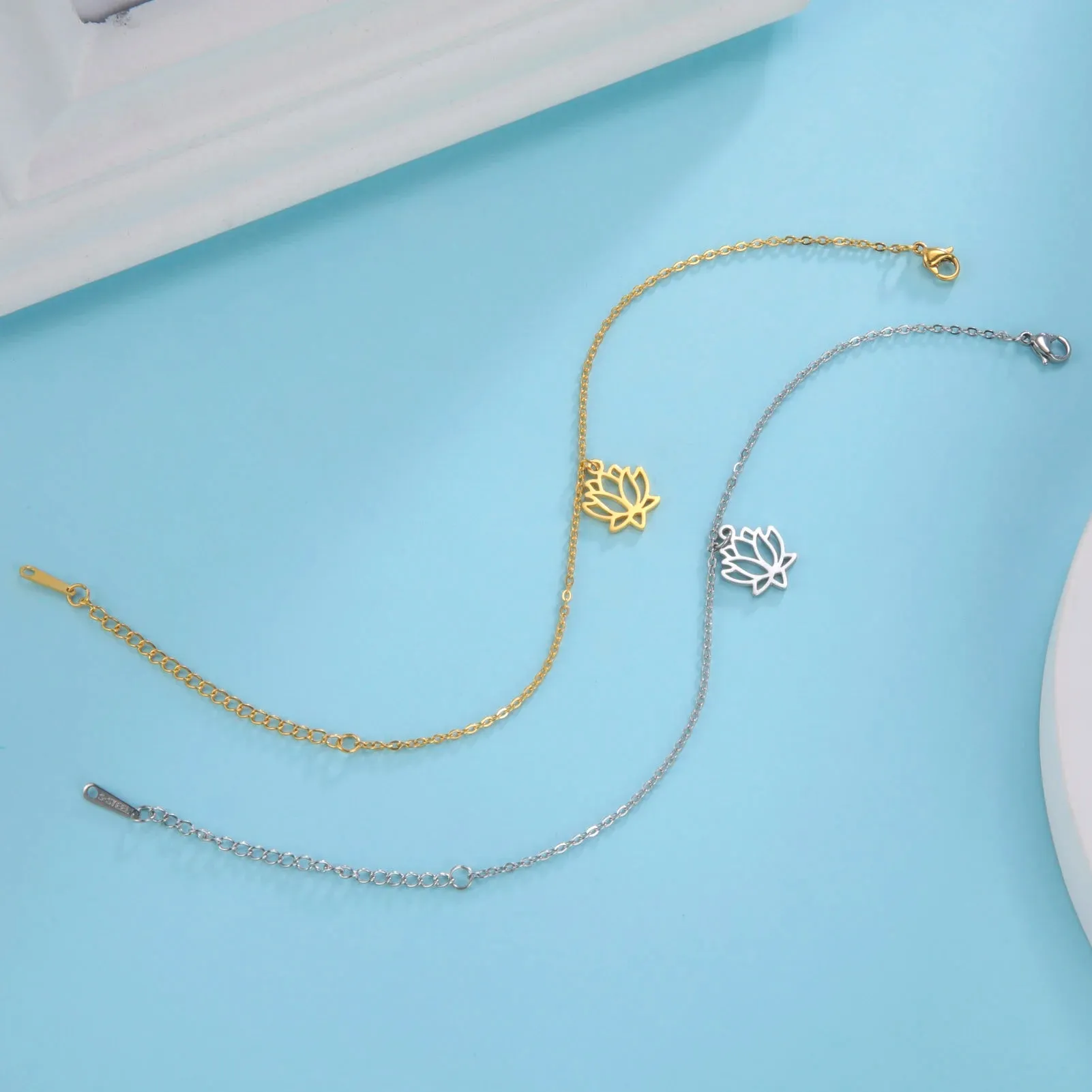 Lotus Flower Anklet Stainless Steel Bohemian Ankle Bracelet Jewelry