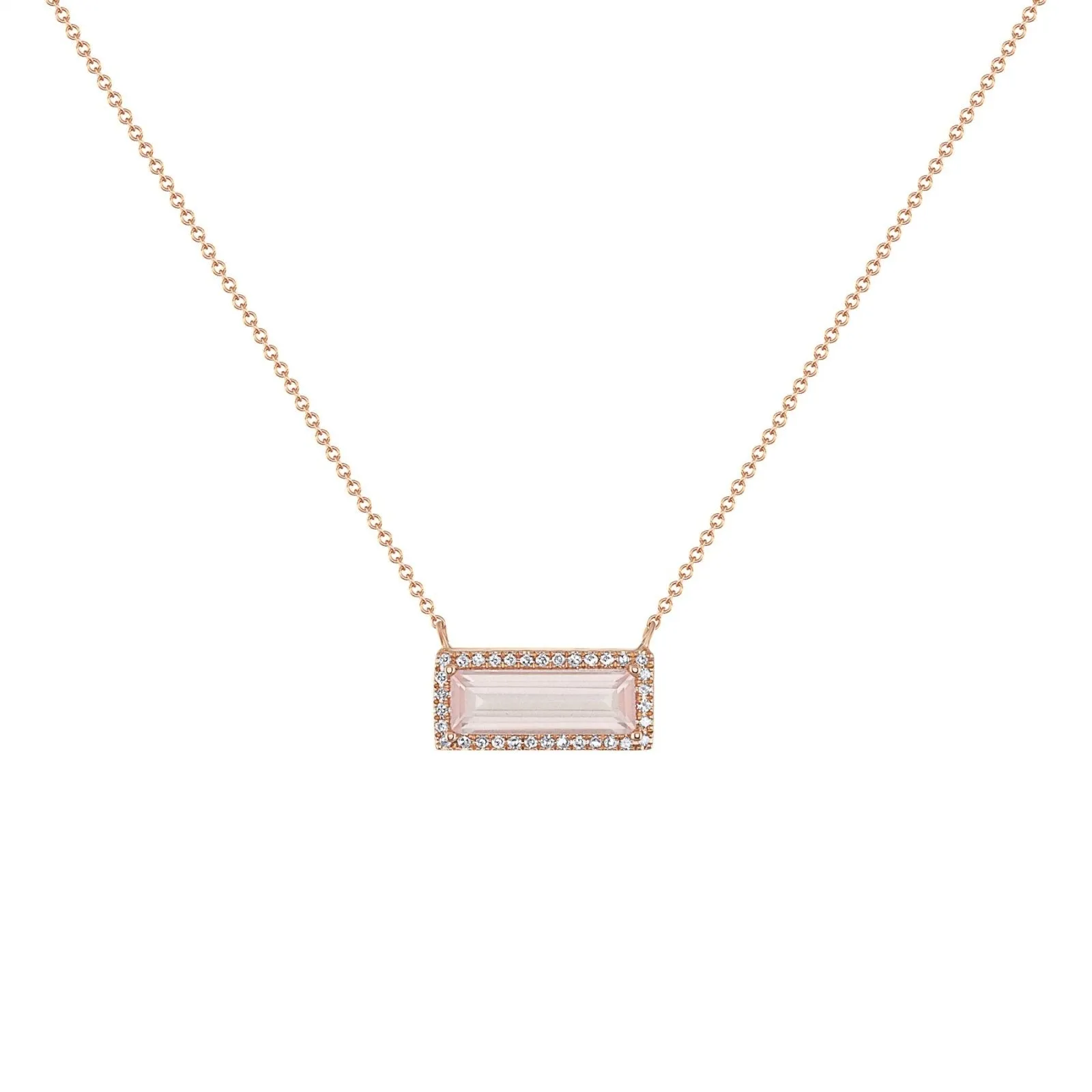 Love Bar Rose Quartz Diamond Necklace
