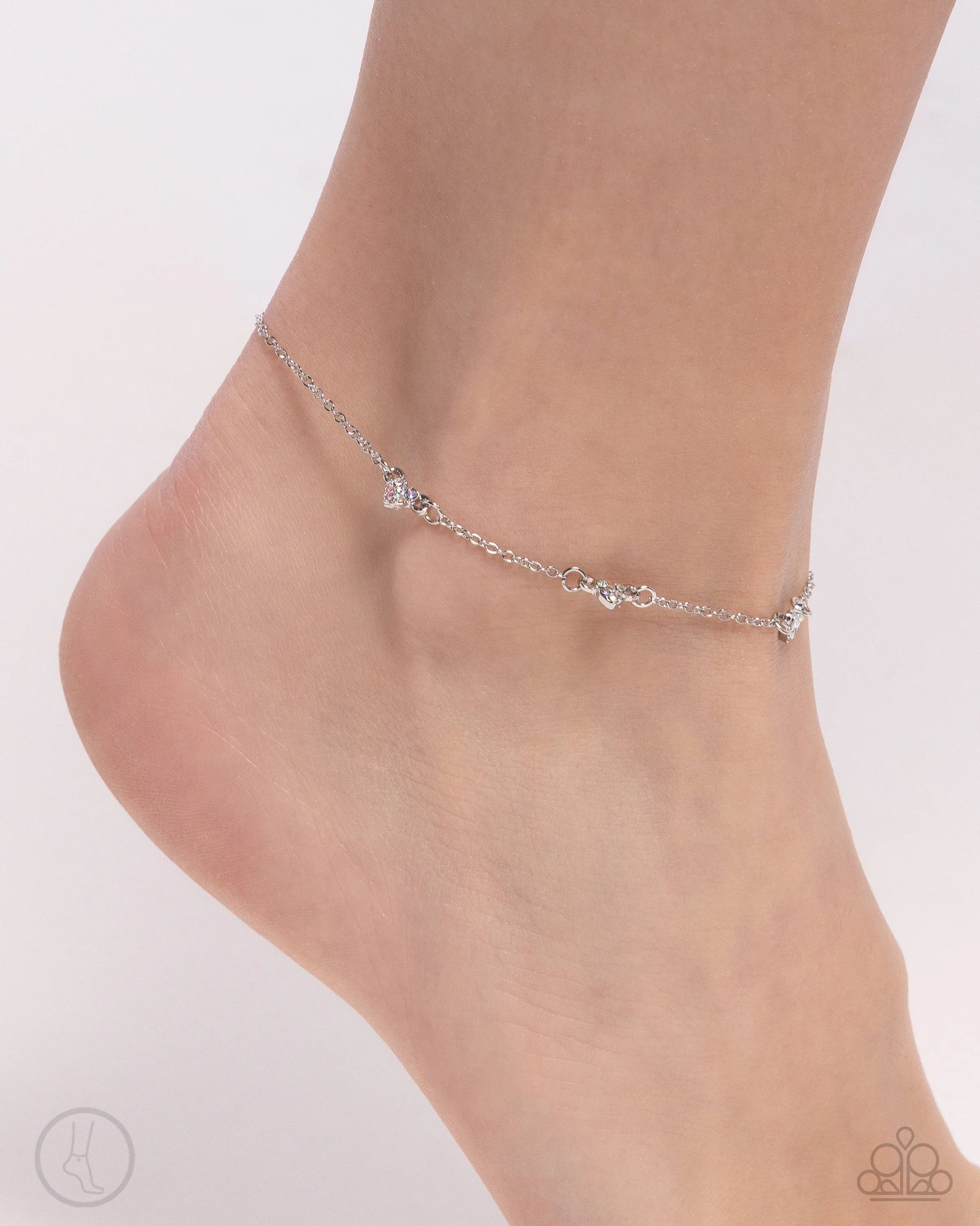 Love Me Hopeless - Anklet - Iridescent Rhinestone Heart Paparazzi Anklet