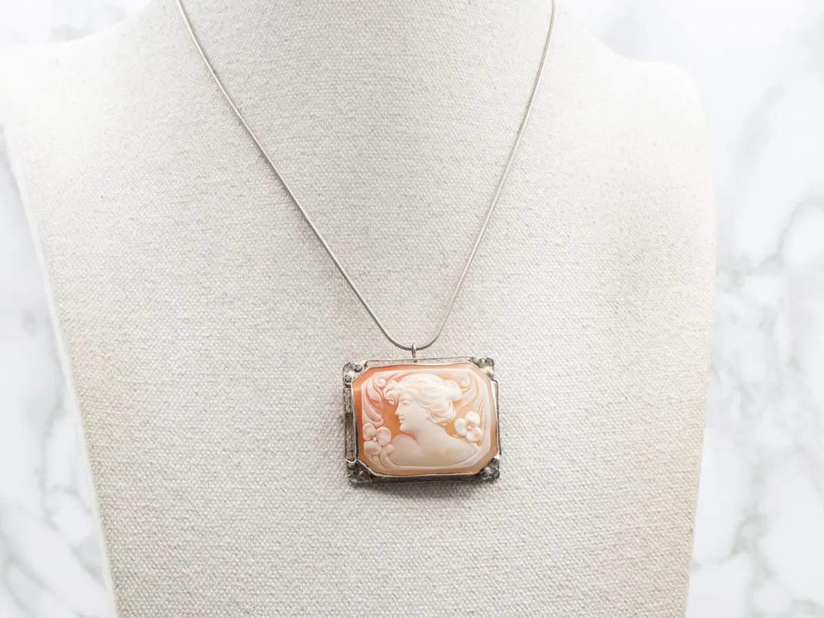 Lovely Antique Rectangle Cameo Brooch or Pendant