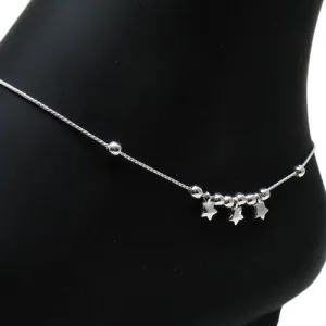 Lovely Sterling Silver 9"-10" Adjustable Beads & Stars Anklet