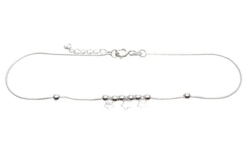 Lovely Sterling Silver 9"-10" Adjustable Beads & Stars Anklet
