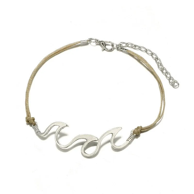 Luna Cowrie Shell & Wave White Gold Plated 2 Strand Anklet
