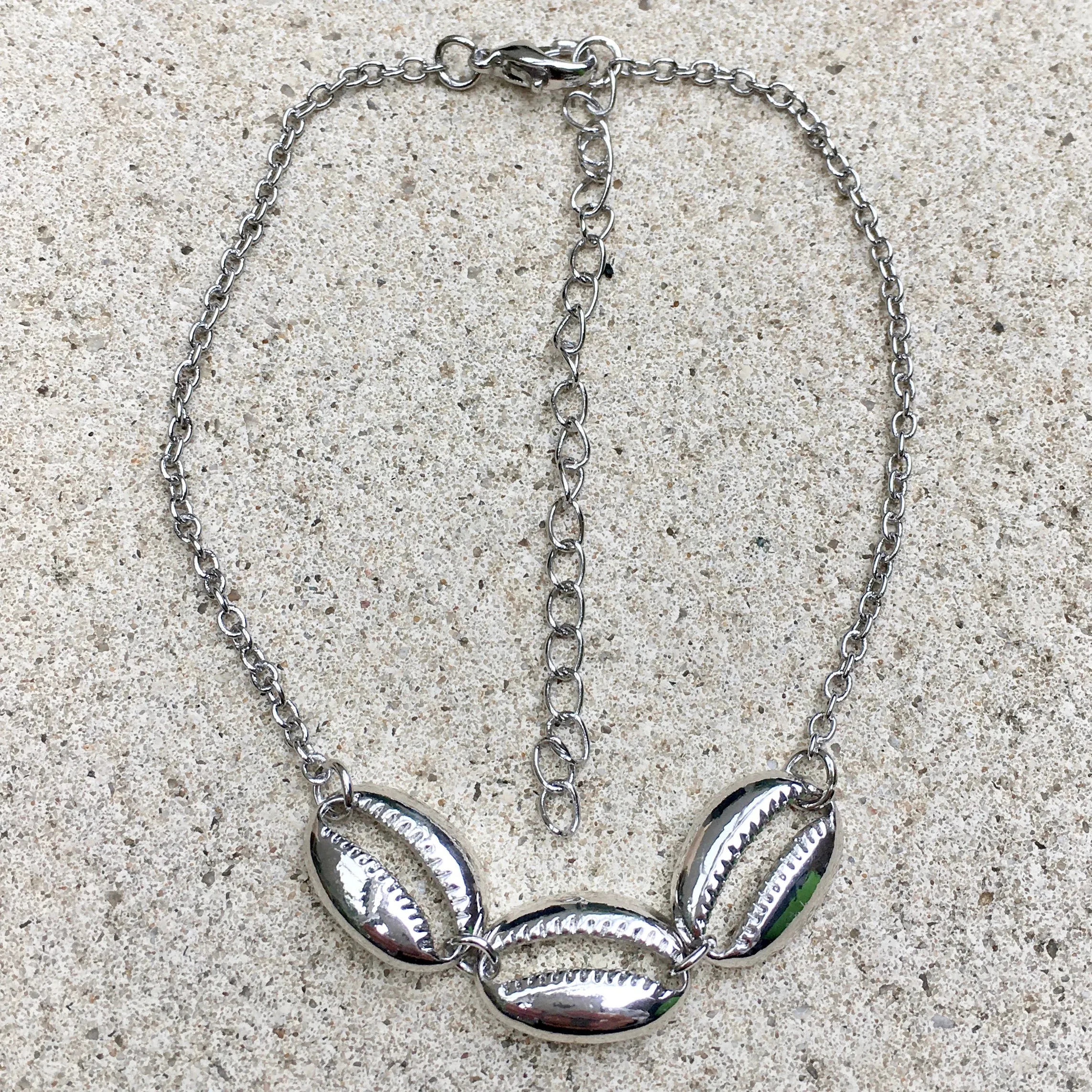 Luna Cowrie Shell & Wave White Gold Plated 2 Strand Anklet