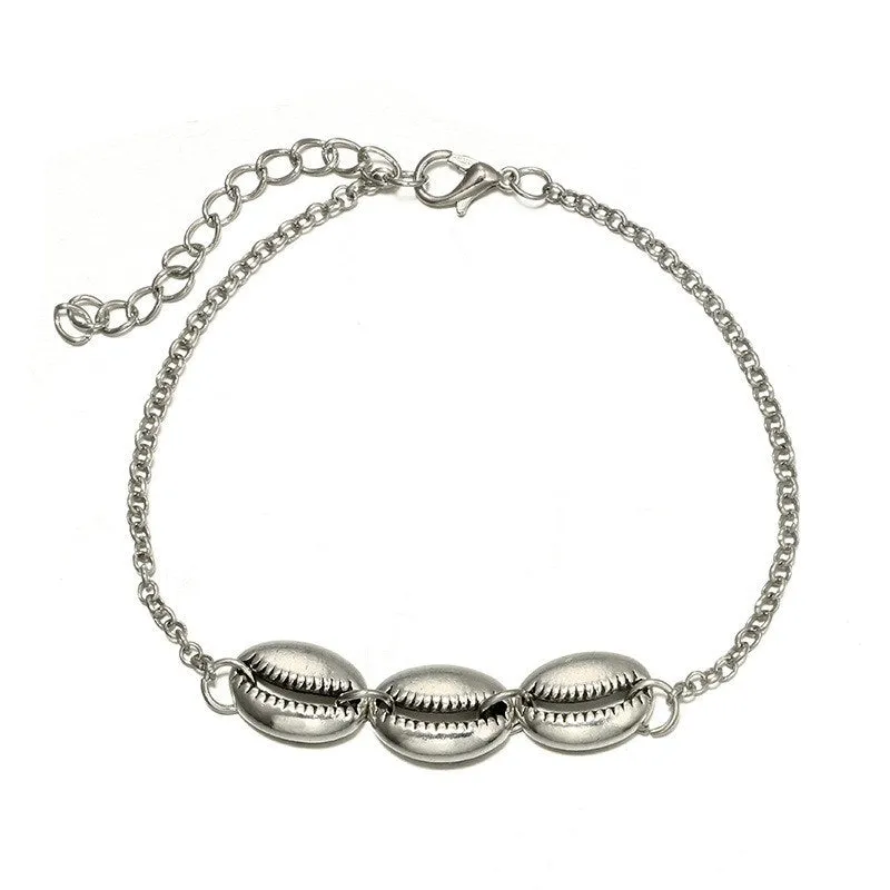 Luna Cowrie Shell & Wave White Gold Plated 2 Strand Anklet