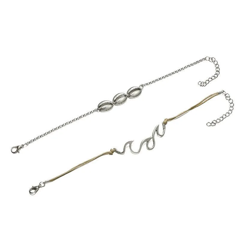 Luna Cowrie Shell & Wave White Gold Plated 2 Strand Anklet